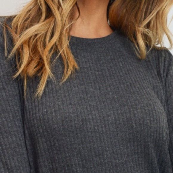 ❌DONATED❌Cherish Charcoal Gray Basic Ribbed Knit Top - Picture 3 of 9
